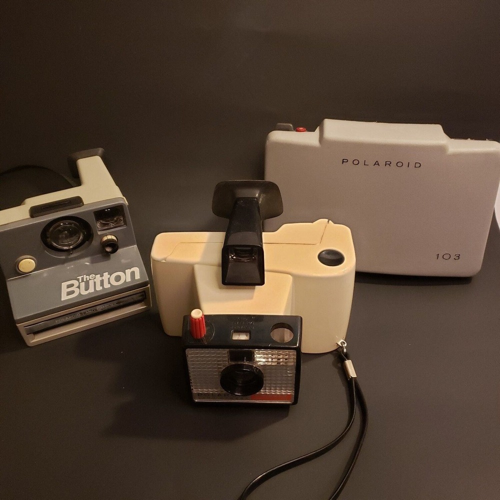 Vintage Polaroid Cameras Lot Of 3 Swinger Model 20, The Button, 103 Land Camera